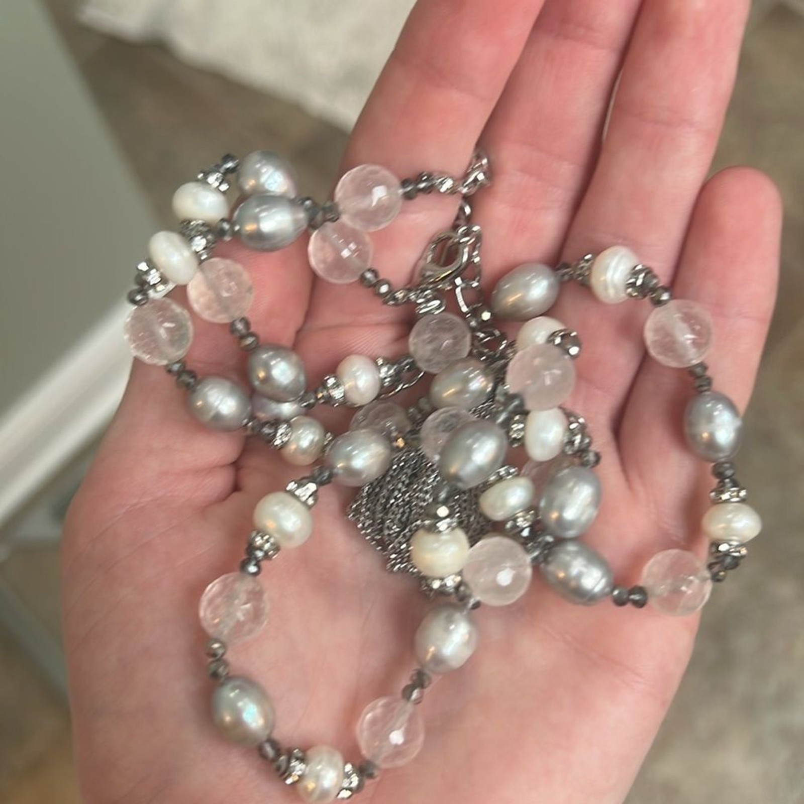 White House Black Market Silver and White Elegant Necklace