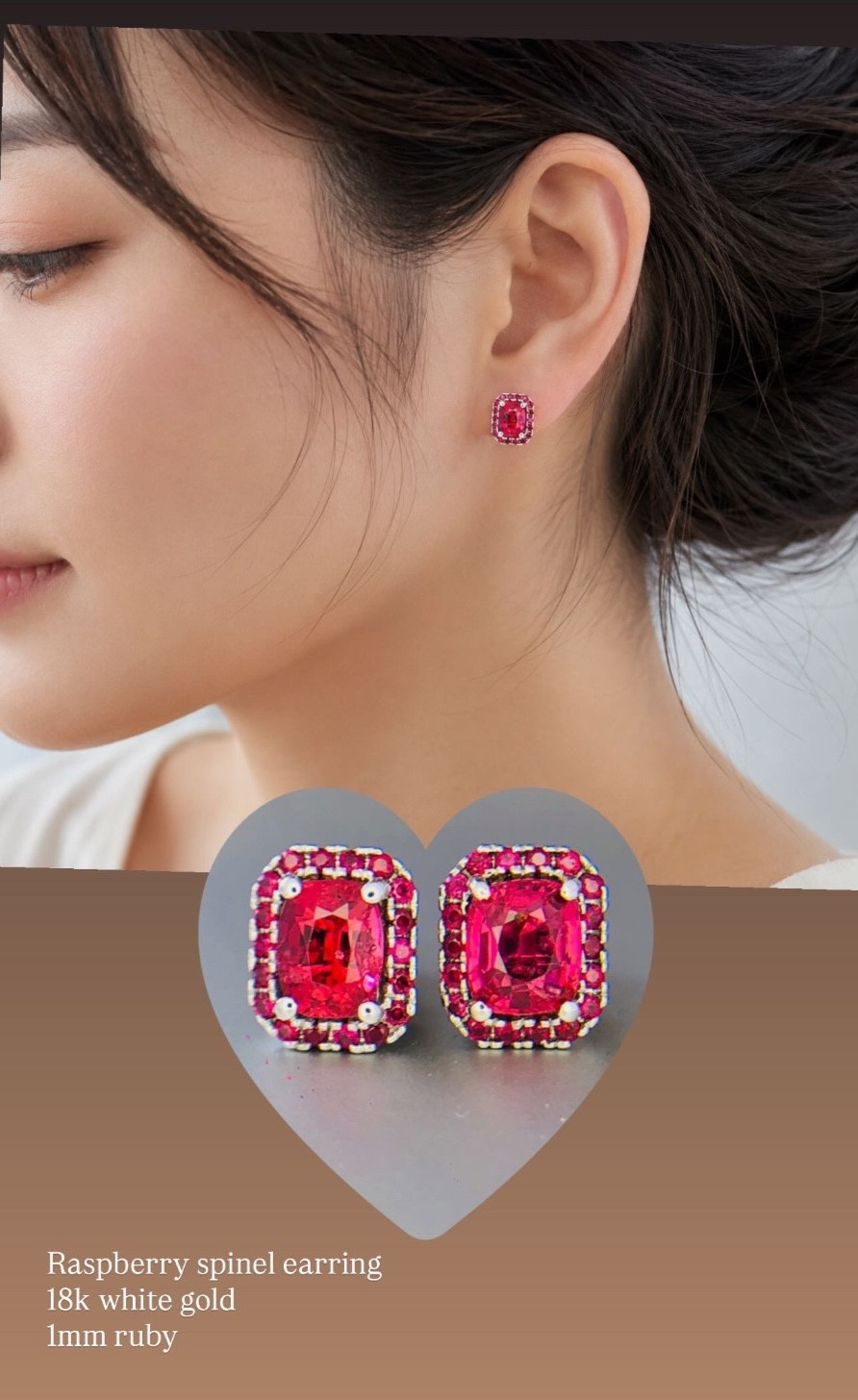 1 ctw stunning natural raspberry color spinel stud halo earrings 18k white gold