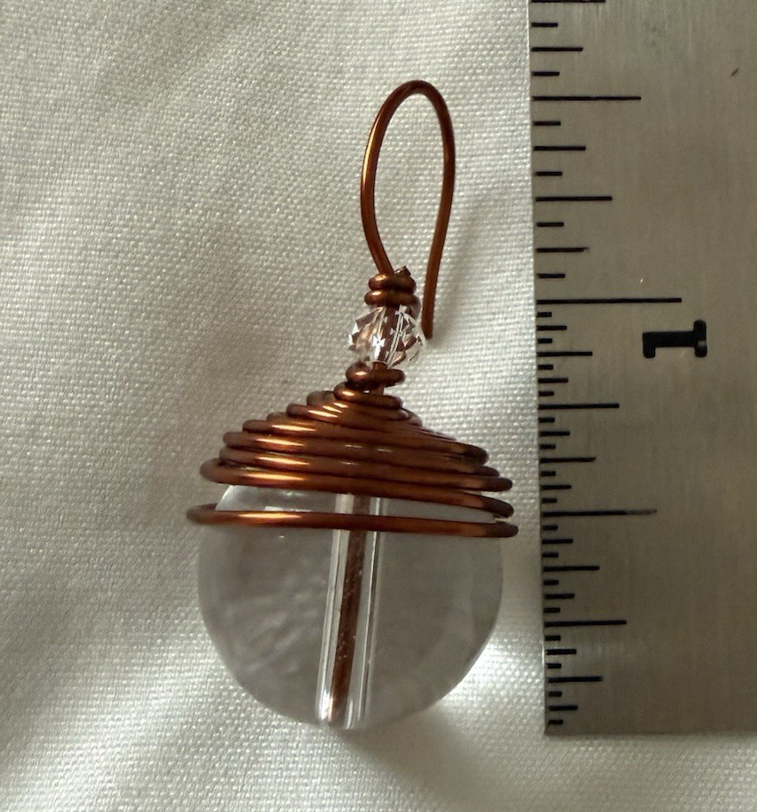 Copper Wire Wrapped Clear Acrylic Ball Bead Drop Earrings