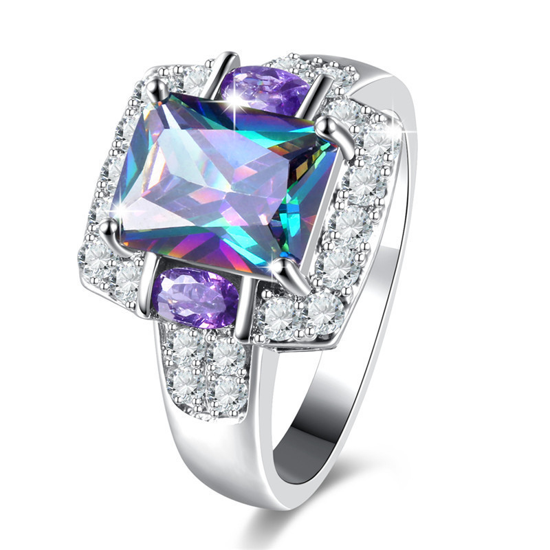 Xmas Multi Natural Amethyst Mystic Topaz AAA Zircone Platinum Plated Ring 7 8 9