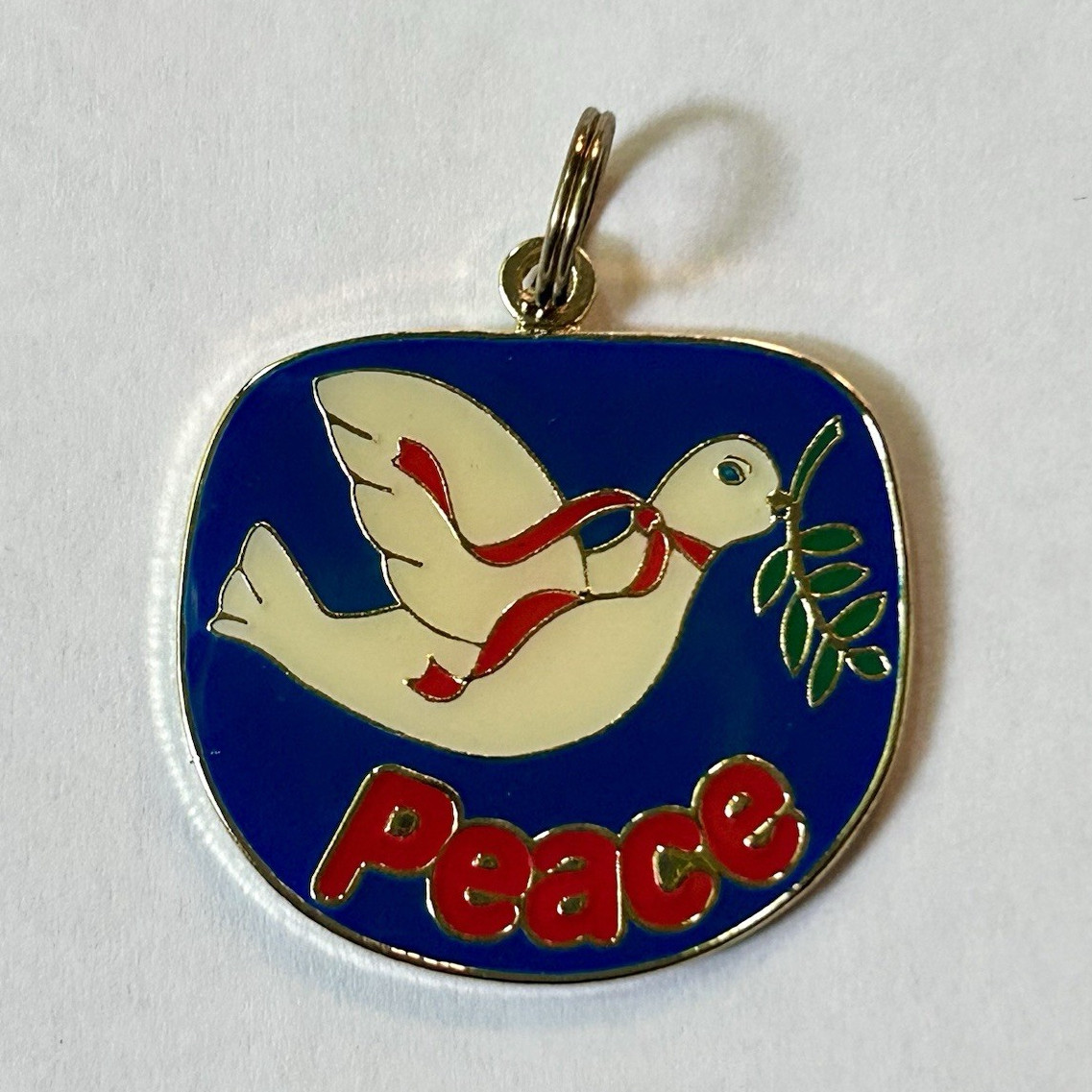 Enamel Peace Dove Dangle Charm Pendant, Blue White Red Green, Signed FW FRIEND