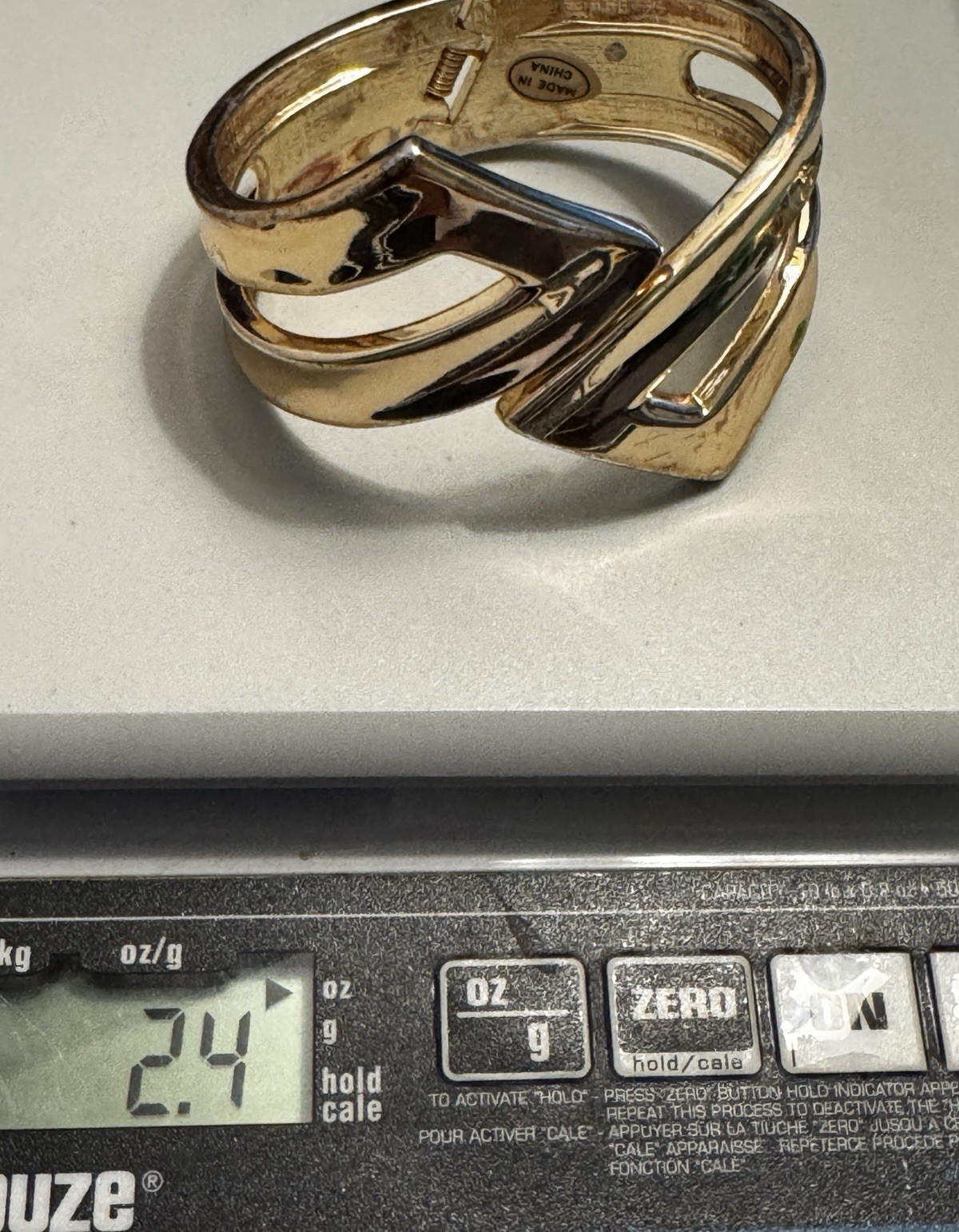 Gold Tone Geometric Hinged Cuff Bracelet Angular Sculptural Bypass Statement