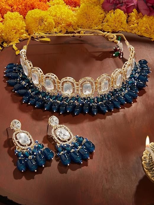 Traditional Kundan Choker Jewelry Set Gold Plated Indian Bridal Wedding Women