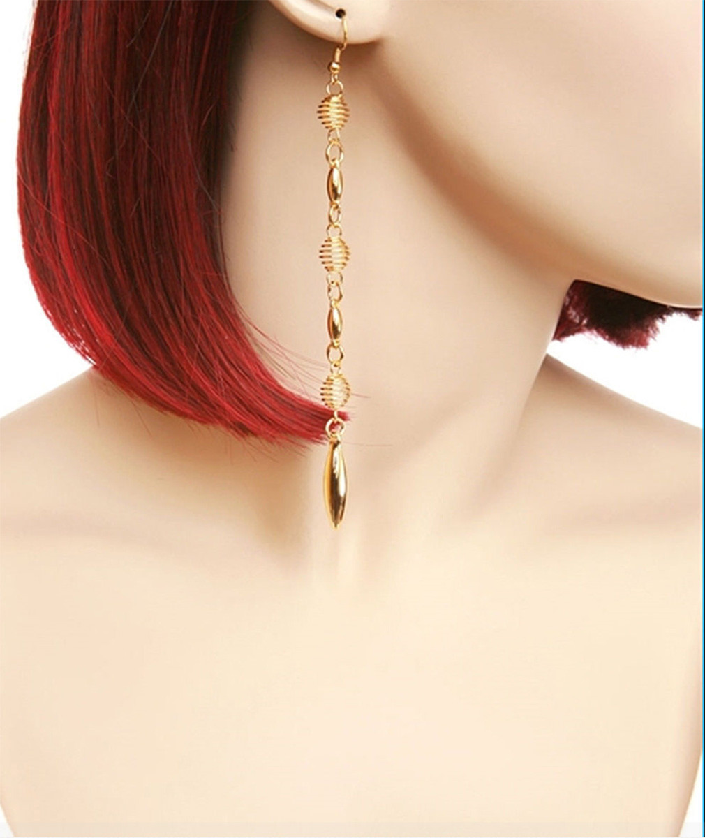 5 in SPIRAL BALL BEAD GOLD or SILVER TONE METAL HOOK DROP DANGLE EARRINGS NEW