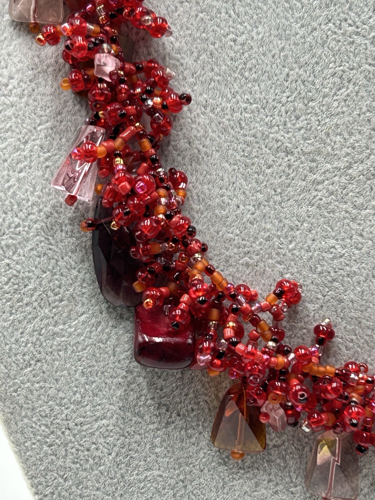 Handcrafted Red Pink Chipped Collar Statement Necklace 17 -20 Inches