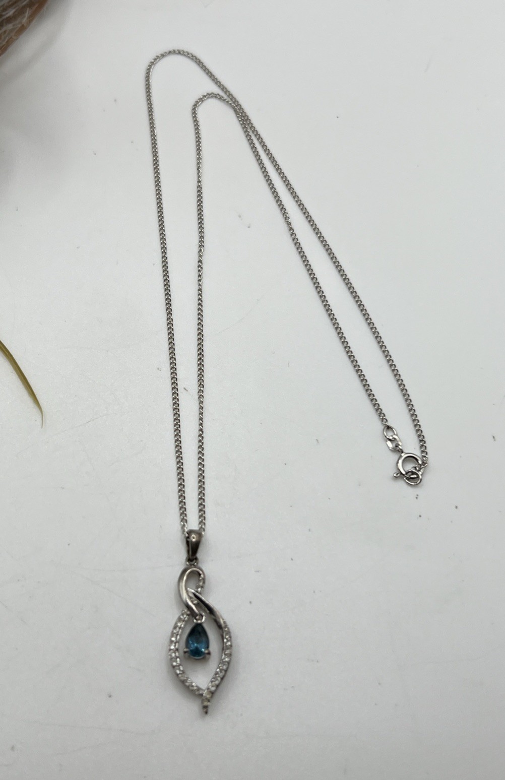 Sterling Silver Blue & White CZ Dangle Pendant 18”