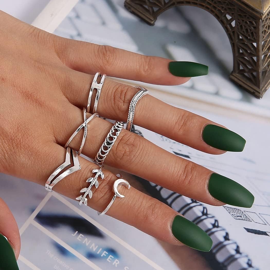 7-19pcs Silver Star Moon Knuckle Ring Set for Women Vintage Stackable Midi Fi…