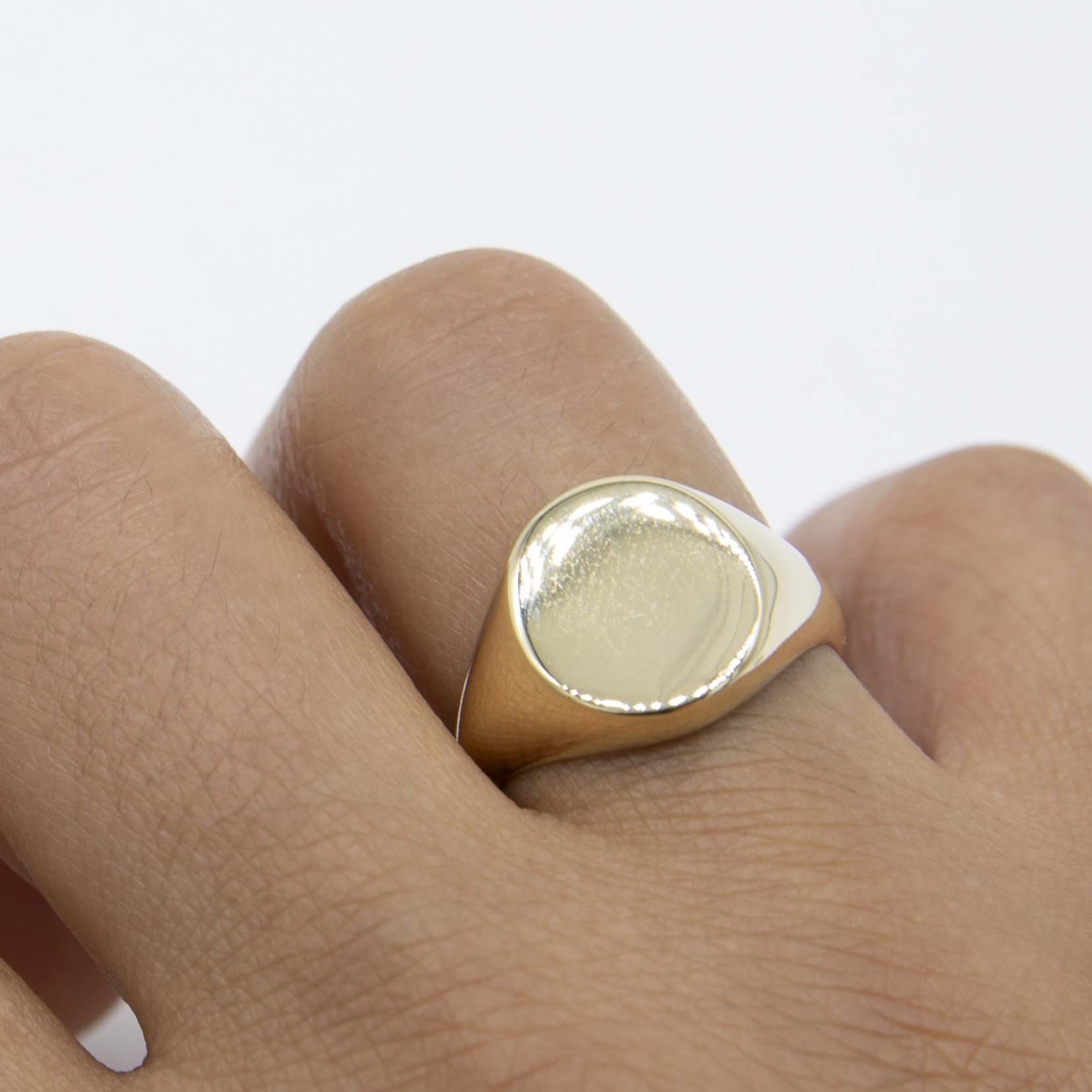 Oval Shiny Signet Ring Real Solid 14K Yellow Gold All Sizes
