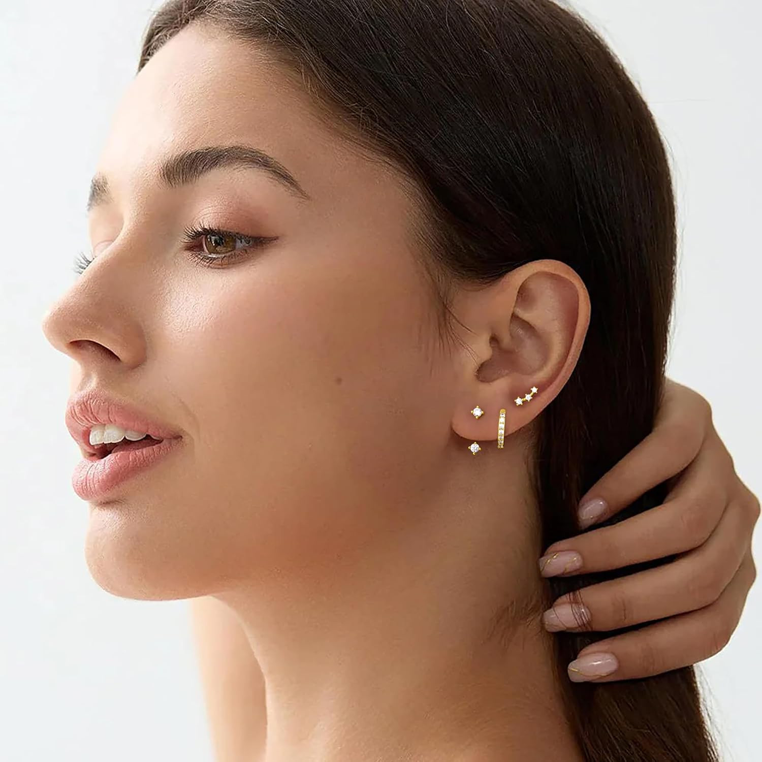 3 Pairs Dainty Small Earrings Set for Women Trendy, Birthstone Stud Huggie Hoop