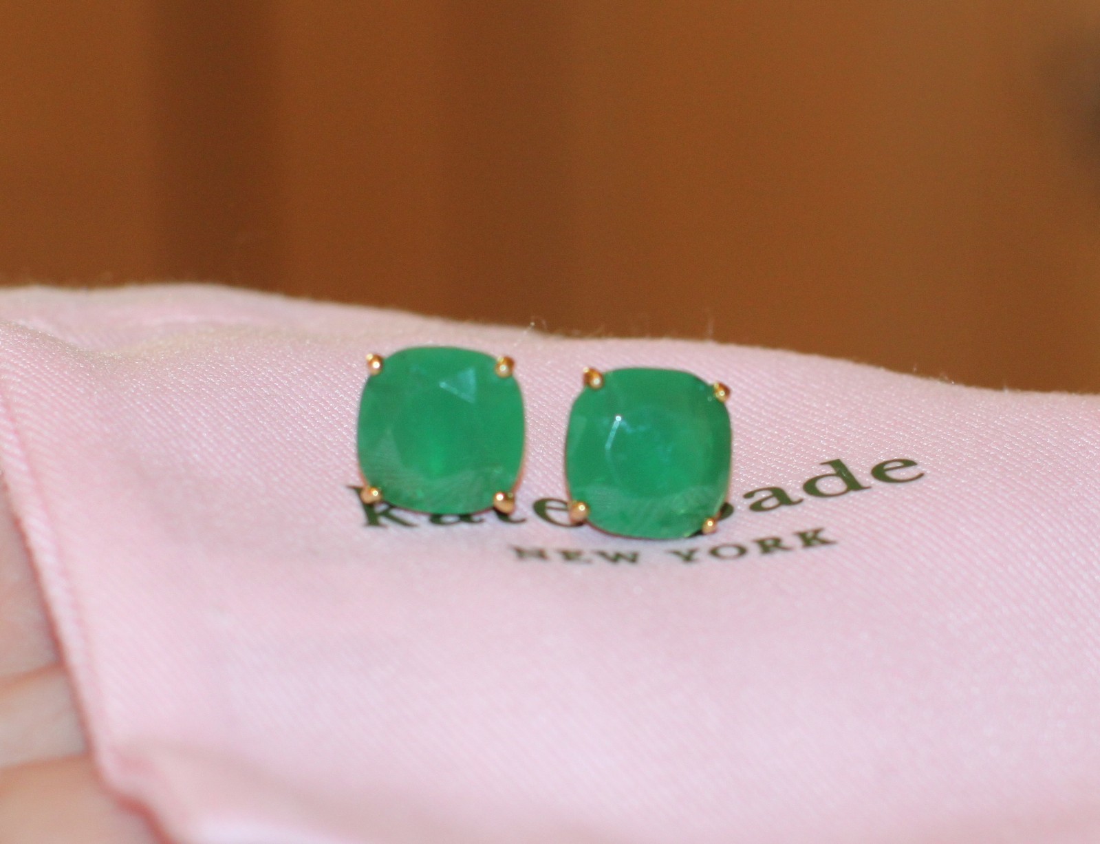 kate spade new york GUMDROP GEM STUD Earrings emerald green cushion cut gold