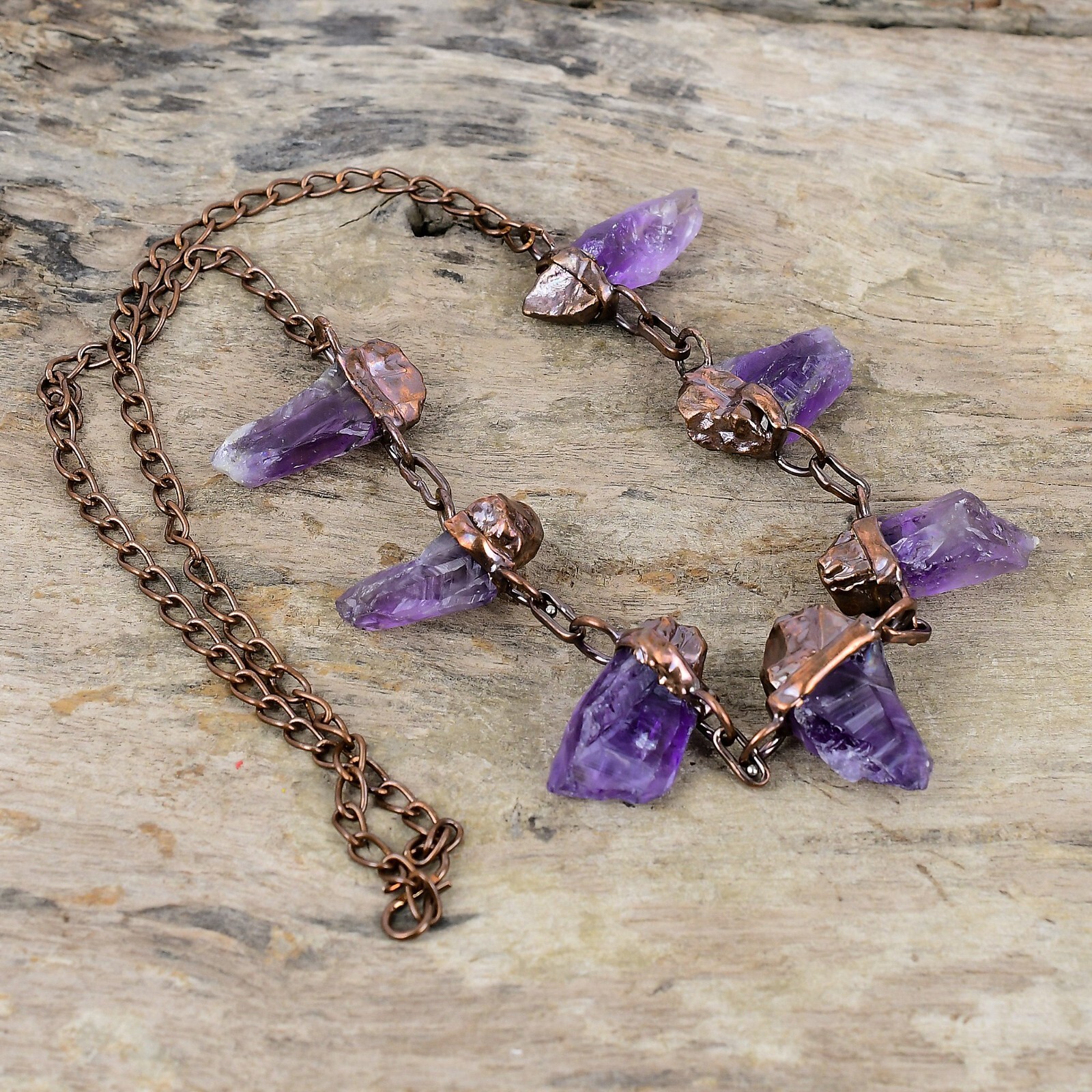 African Amethyst Rough Copper Electroformed Chain Adjustable Necklace 18.0″