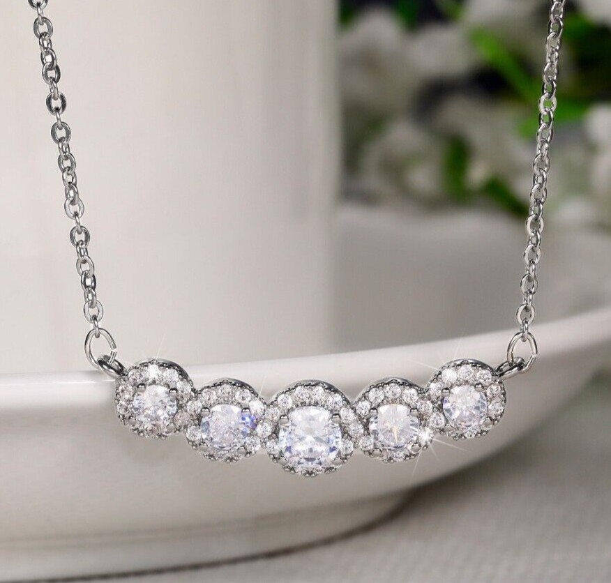 Beautiful Necklace 1.30Ct Round Cut Simulated Diamond In 14K White Gold Plated