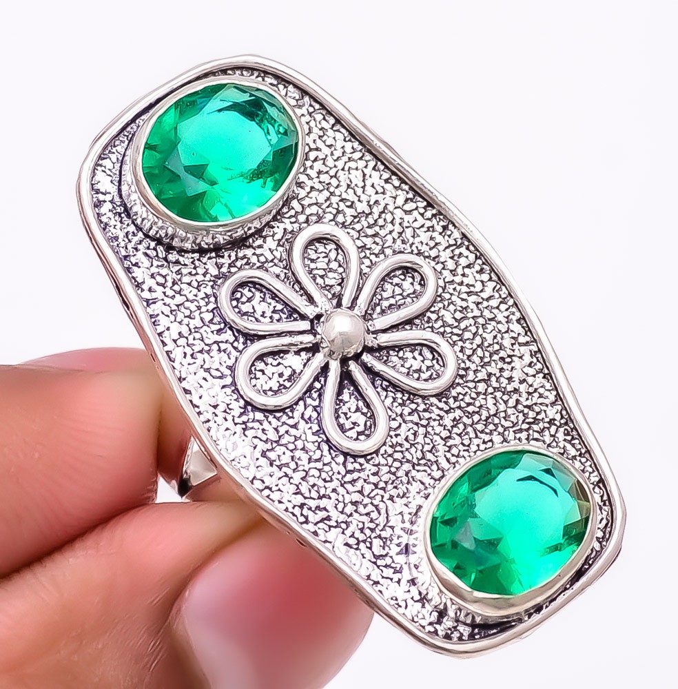 Tsavorite Quartz Gemstone 925 Silver Plated Jewelry Ring s.7 T2793