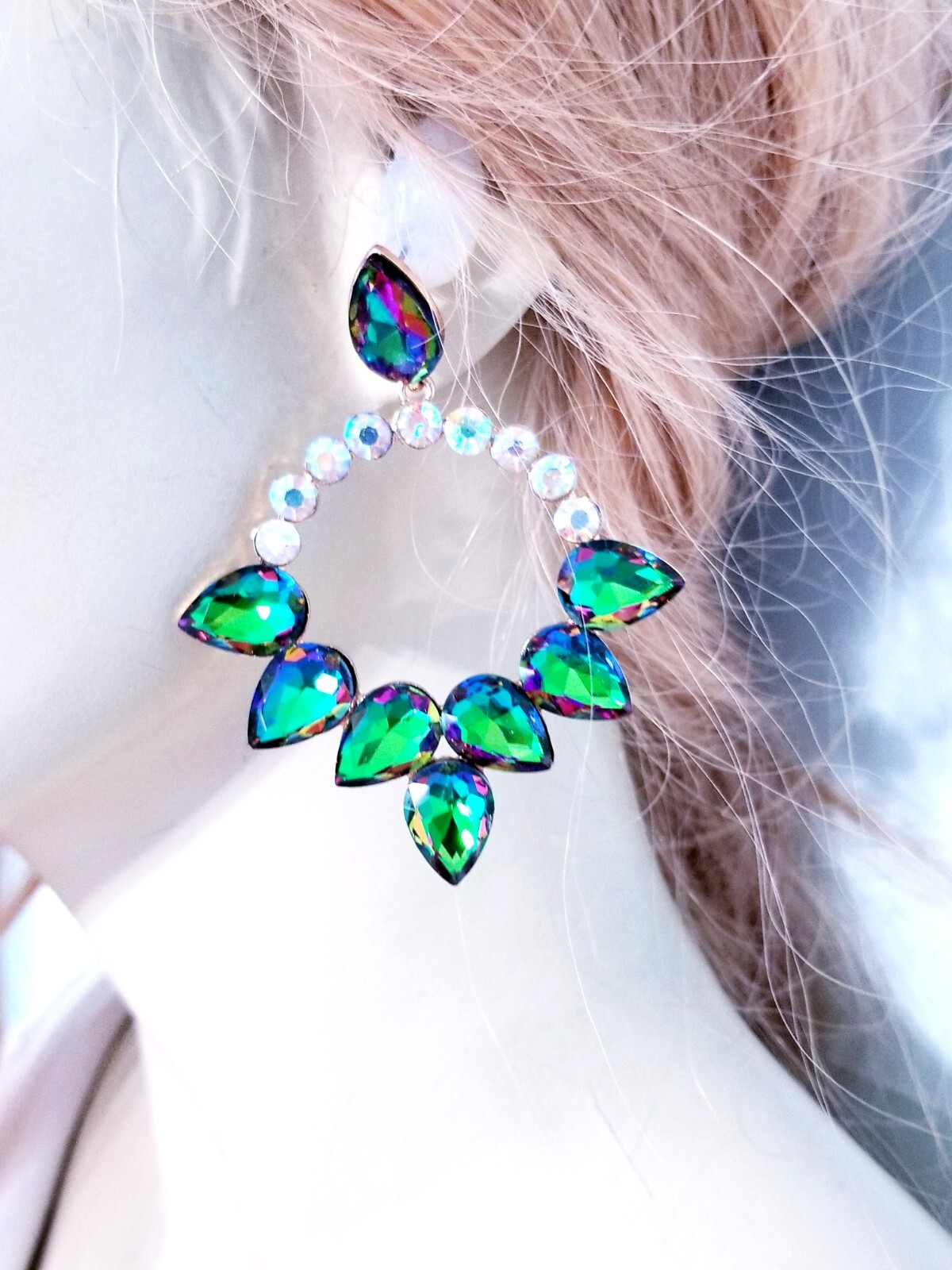 Color-shift Drop Dangle Chandelier Rhinestone Crystal Pageant Prom Earrings 2.9″