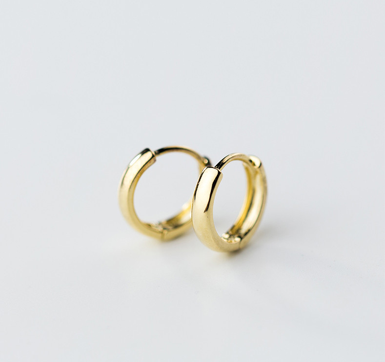 Girl Children 18K Gold Plain Huggie Hoop Earrings 925 Sterling Silver Set A33