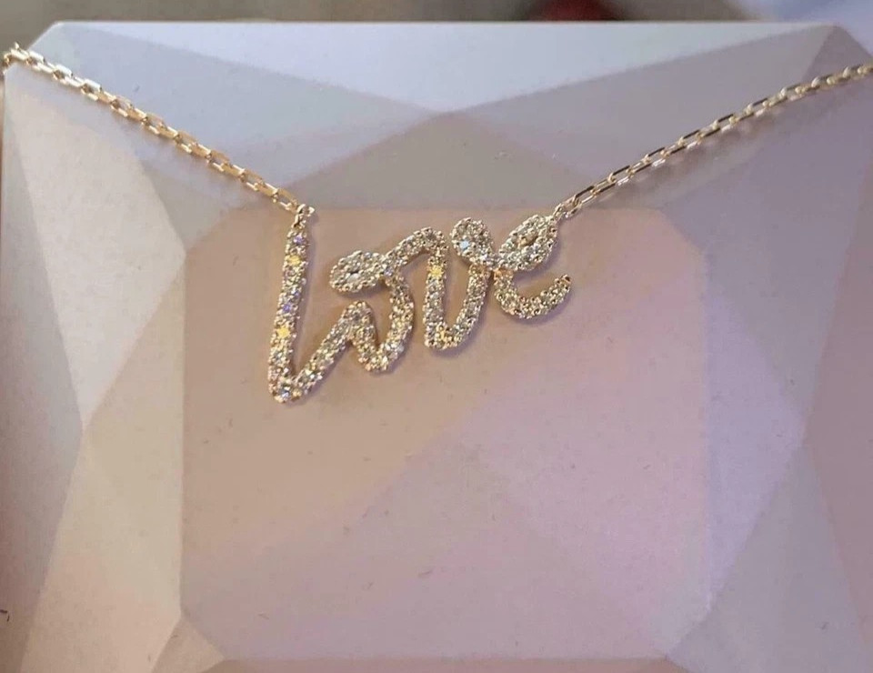 Love Initial Pendant 14K Yellow Gold Plated In 1Ct Round Cut Simulated Diamond