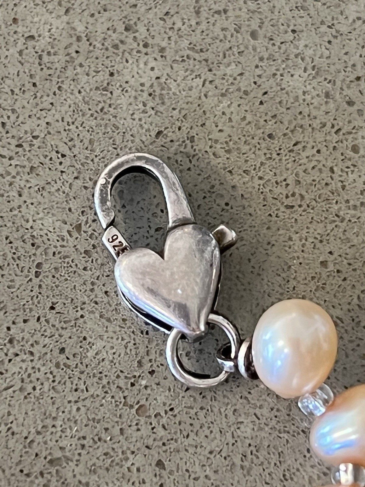 Freshwater Champagne Peach ￼Pearl Bracelet Sterling 925 Baroque 7.5” 8.6g Heart