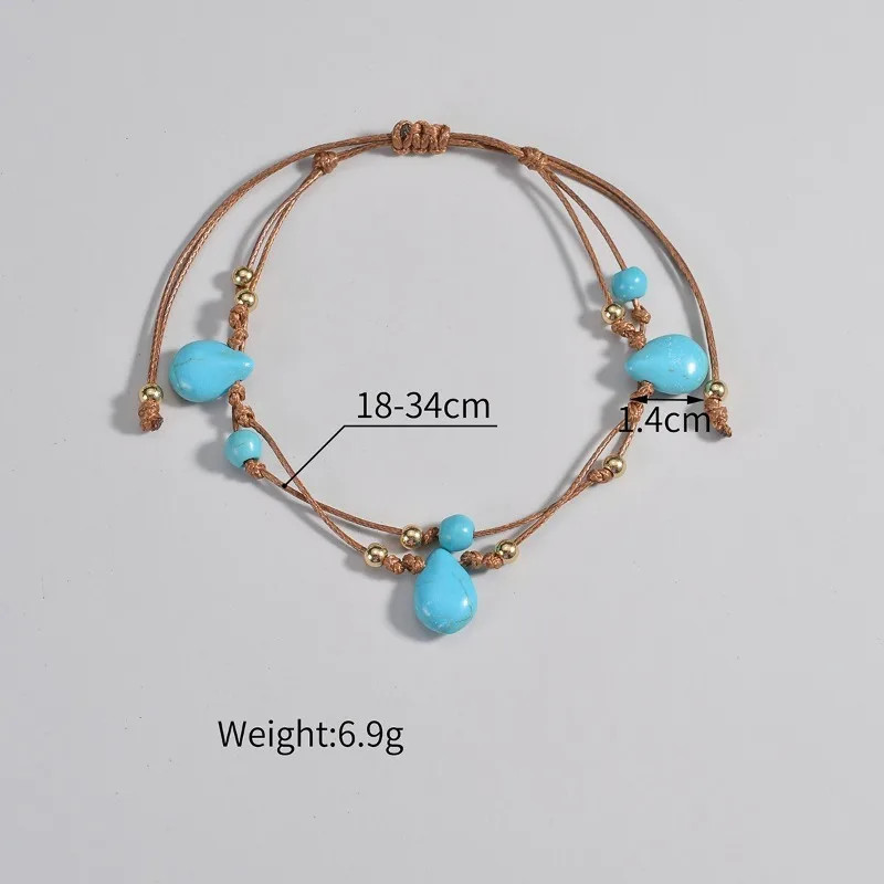 Bohemian Turquoise Beaded Anklet Double-Layer Adjustable Braided Rope Foot Chain
