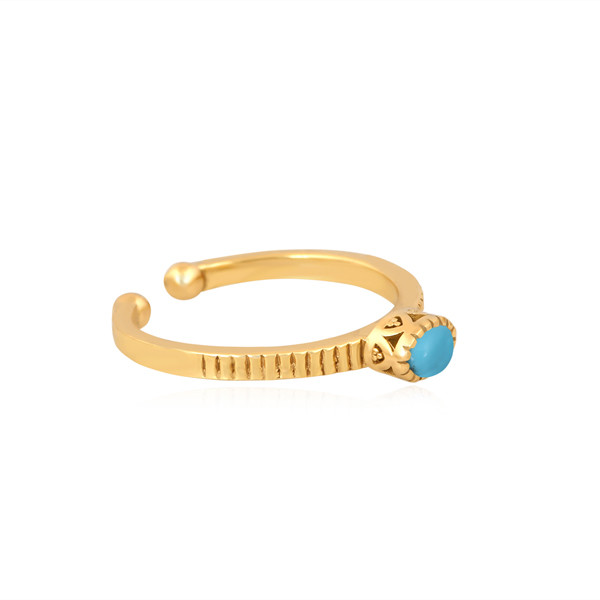 Texture Flat Band Ring – Oval Turquoise Gemstone – Birthstone – Flat Edge Gold