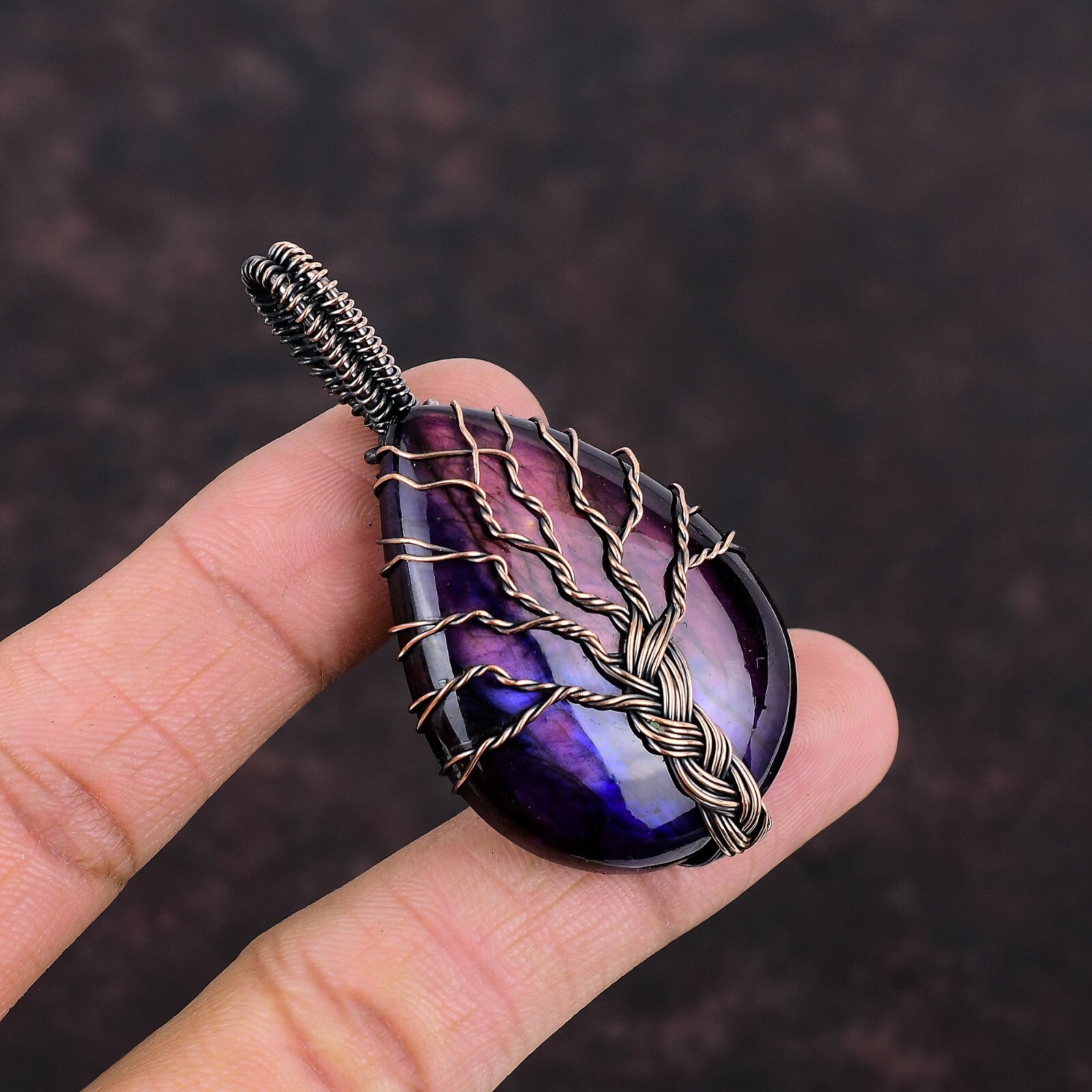 Purple Fire Labradorite Copper Bestie Gift Wire Wrapped Tree Of Life 2.48″