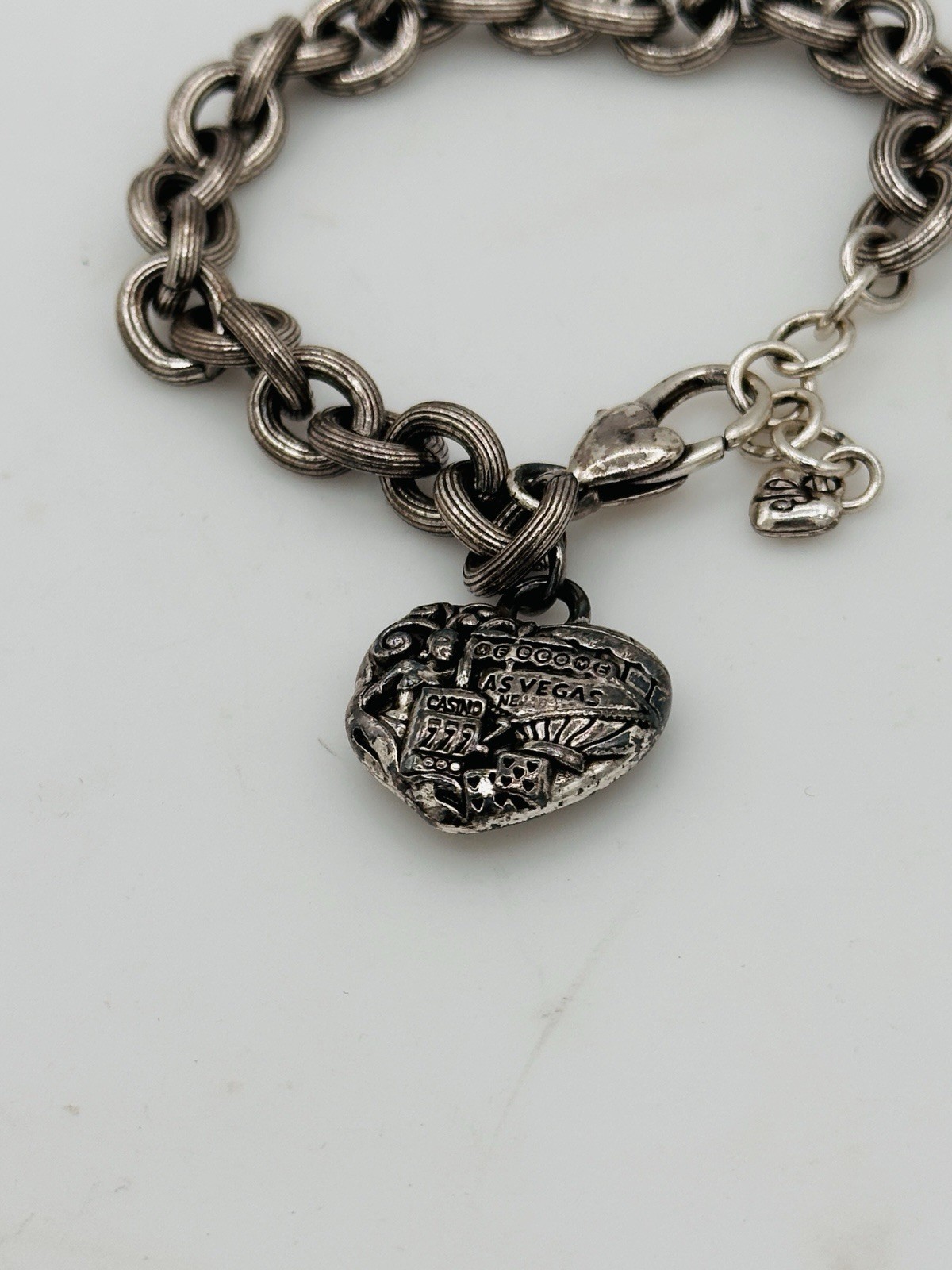 Brighton Silver Plated Chunky Chain Bracelet Las Vegas Travel Series Heart