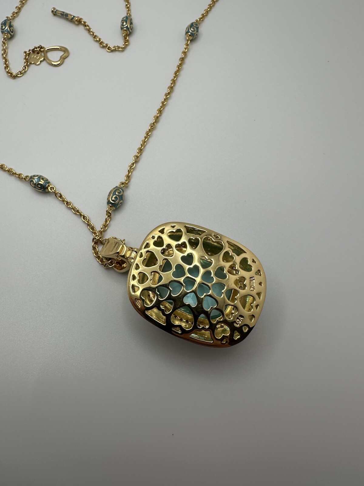 Lauren G Adams LGS Aqua Blue Enamel Moroccan 5.5cm Pendant Necklace 36” JB20