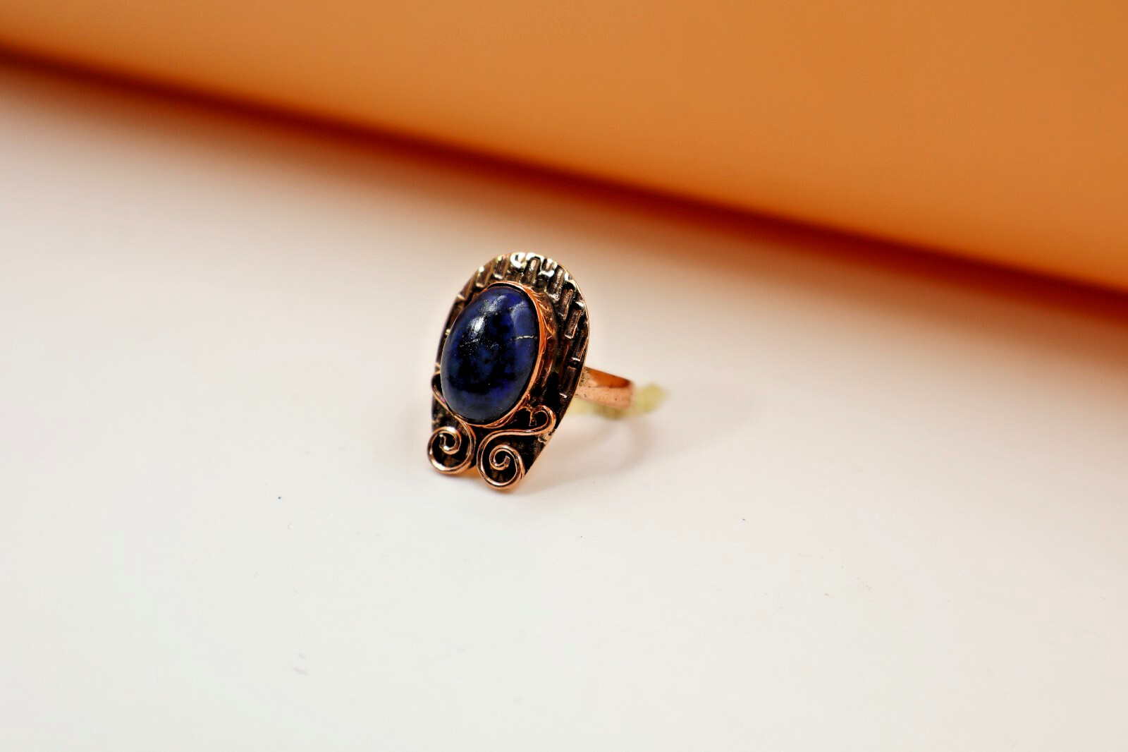 Lapis Lazuli Handmade Healing Textured Ring Copper Spiritual Boho Design US”6.25