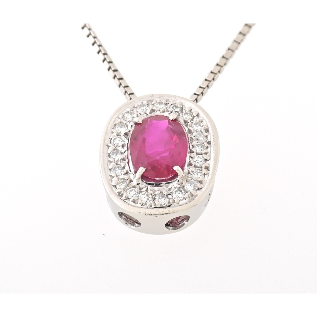 Pt ruby pendant necklace 0.96ct. Diamond 0.15ct.B151812 Used TOMI-0
