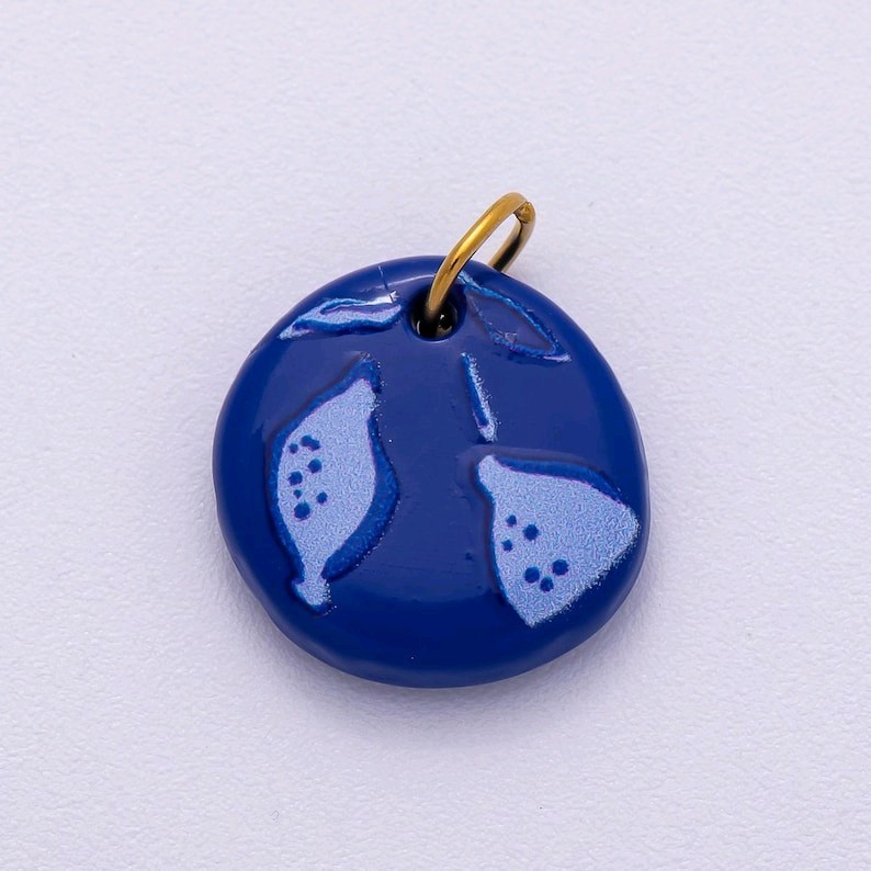 PVD Stainless Steel 15mm Blueberry Fruit Enamel Round Whimsical Berry Pendant Ch