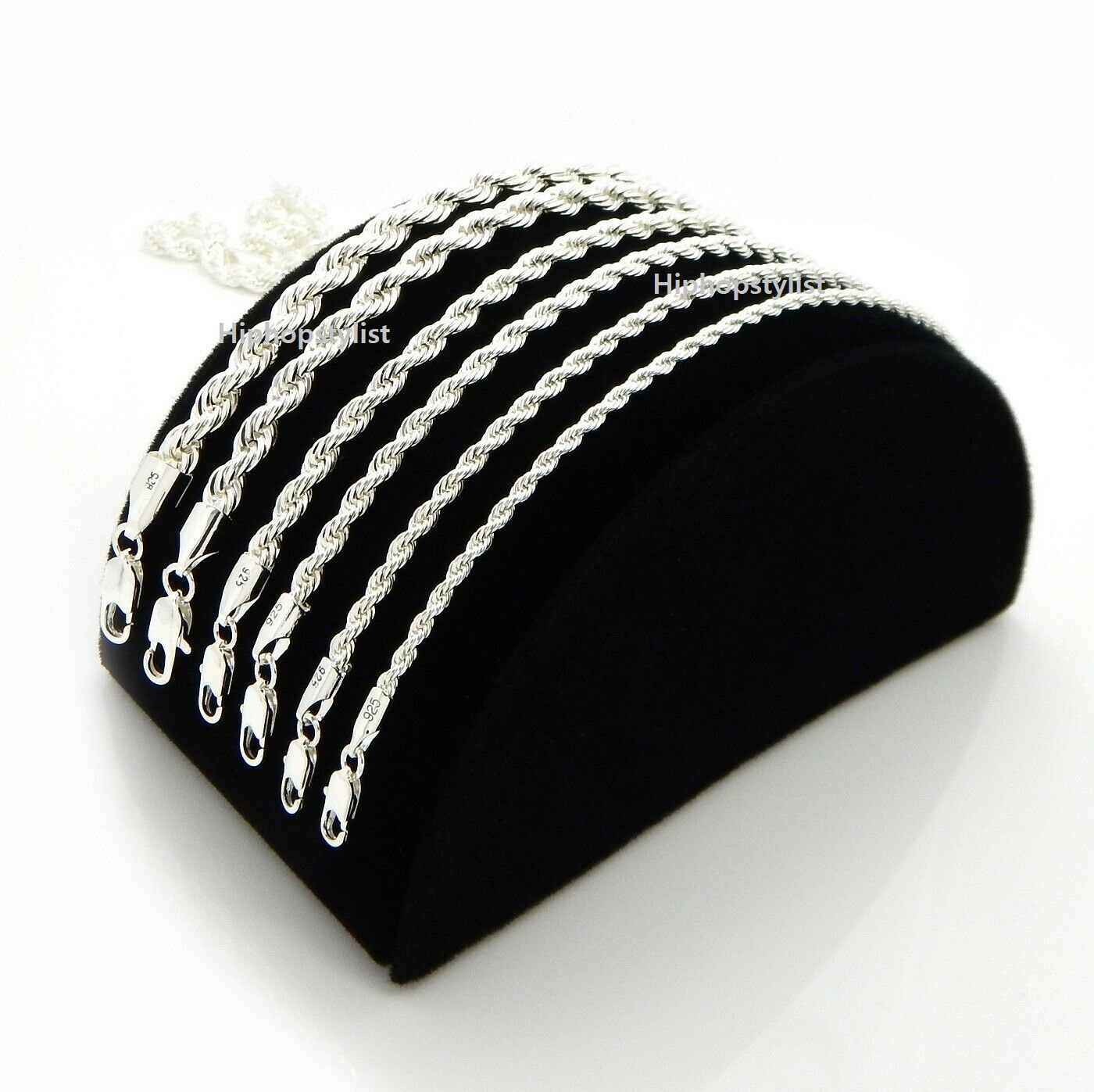 Mens Rope Chain Necklace Bracelet 2mm to 6mm 925 Silver Plated 8,18, 20, 24, 30″