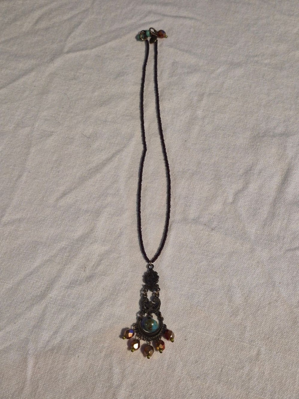 David Aubrey Vintage Inspired Beaded Bronze Filigree Drop Necklace