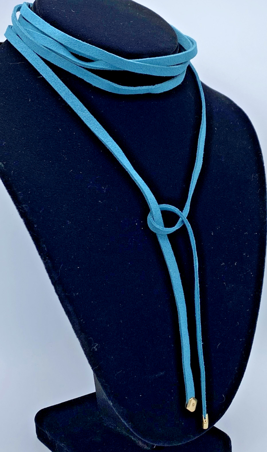 Rachel Rachel Roy Gold-Tone Blue Suede Lariat Necklace 76″ NOS