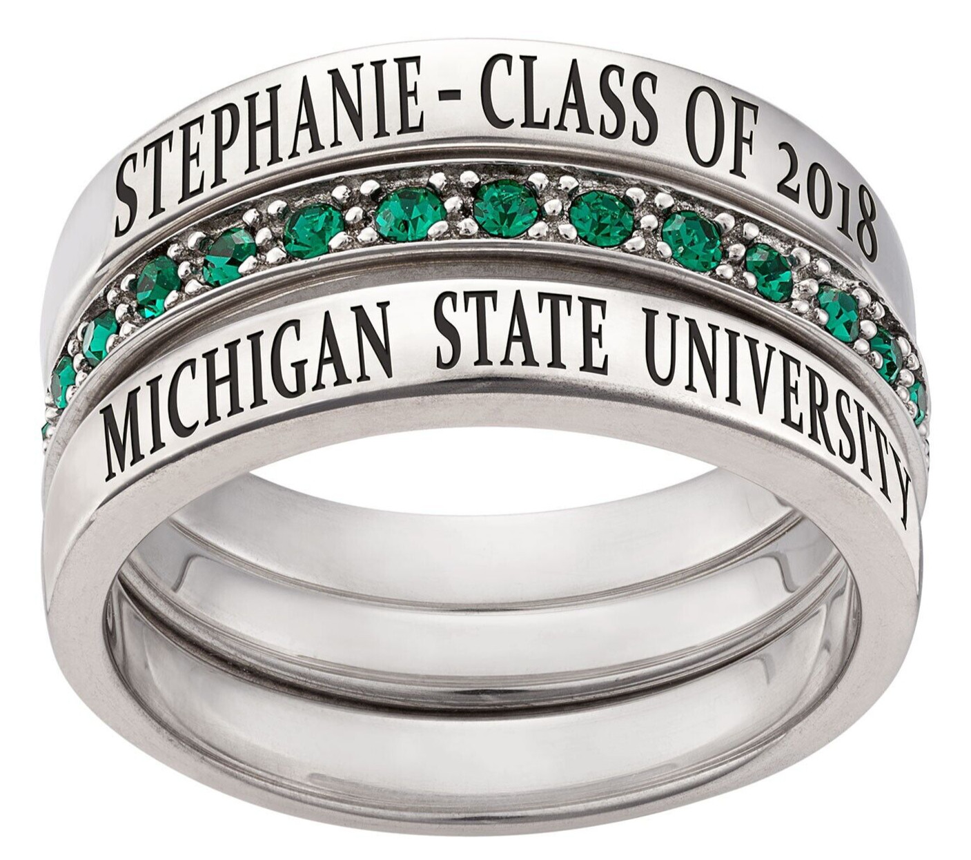 925 Silver Stackable Band Name Initials Date Personalized Graduation Gift 3-PCS