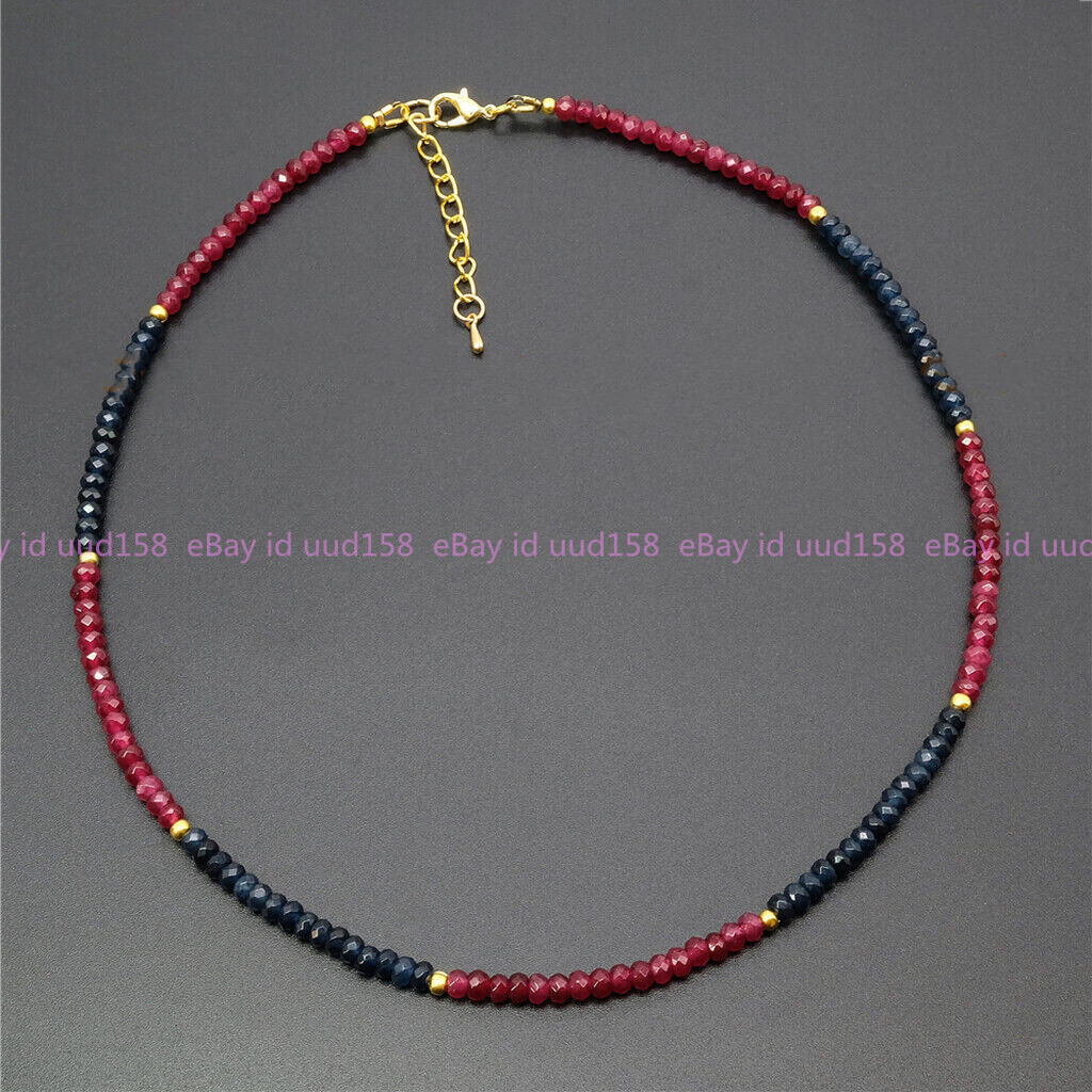 2x4mm Faceted Red Blue Jade Rondelle Gemstone Beads Necklace 18”