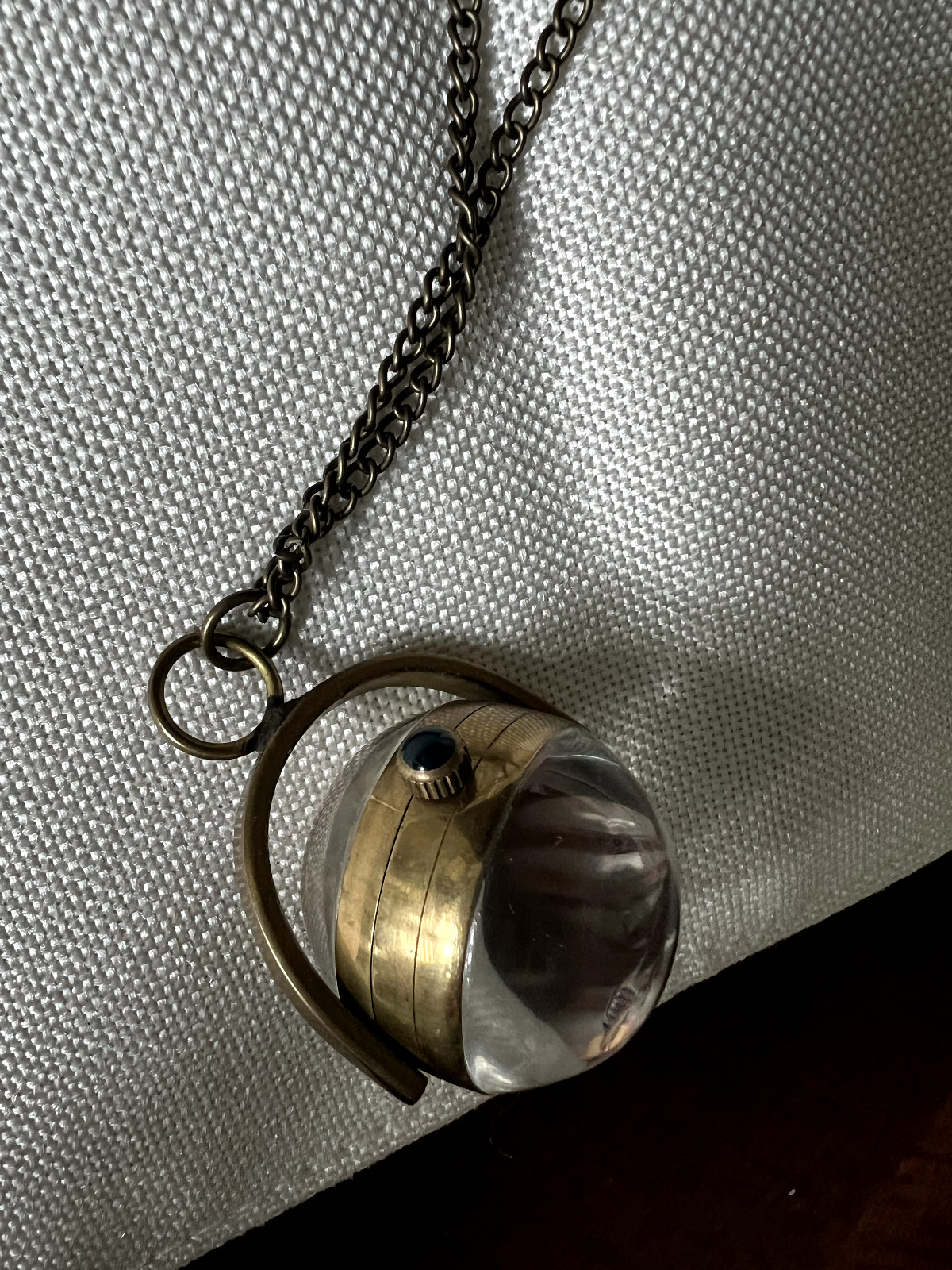 Rare Vintage Necklace Watch Clock Gears Steampunk Heavy Brass Glass Ball Orb