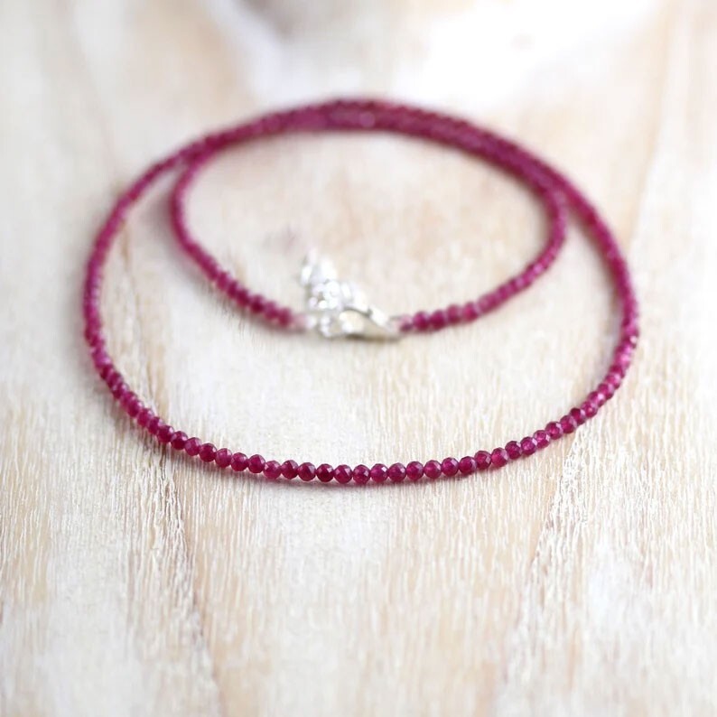 Gemstone Beaded Choker 2mm Ruby Crystal Beads Healing Reiki Women Necklace Gift