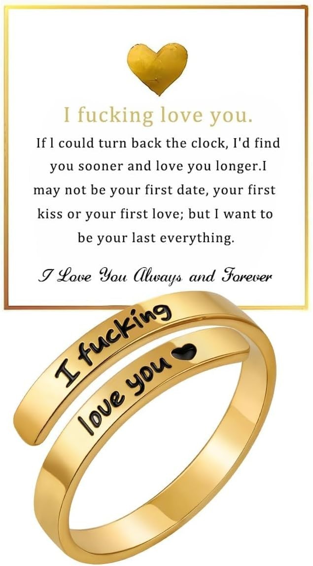 I Fcking Love You Ring for Women Adjustable Stainless Steel Heart Promise Jew…