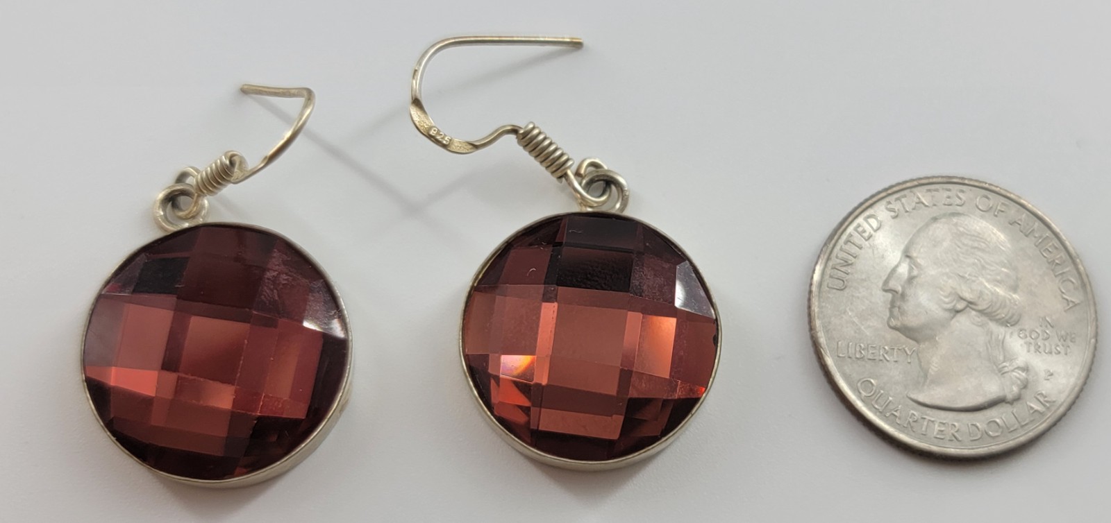 Glass Dangle Earrings Garnet colored silver-tone 1.5″ long Vintage Style