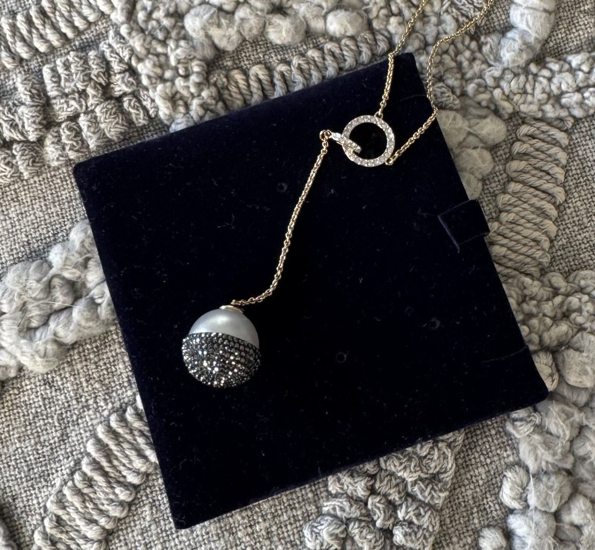 Authentic Swarovski Gold Necklace with pearl and black crystals