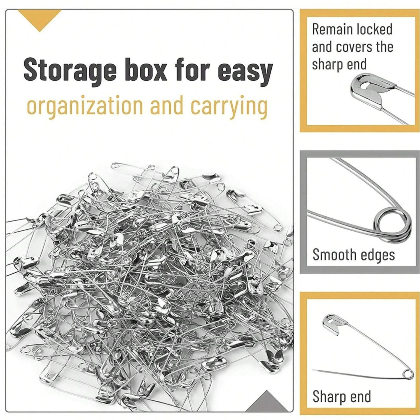100PCS Safety Pins Assorted Sizes Heavy Duty Rust-Proof Large Brooch For Clothes