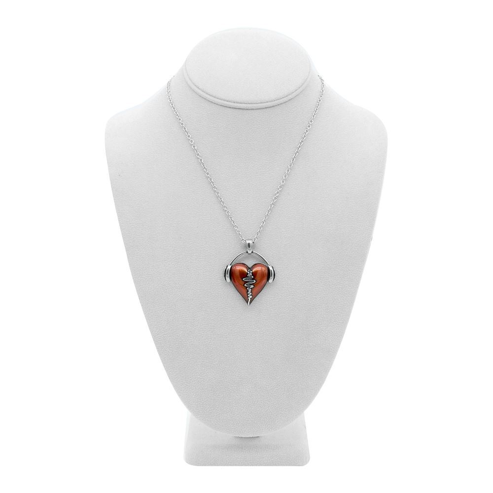 Red HeartBeat Necklace Headphones Music Love Heart Pendant Jewelry By Controse