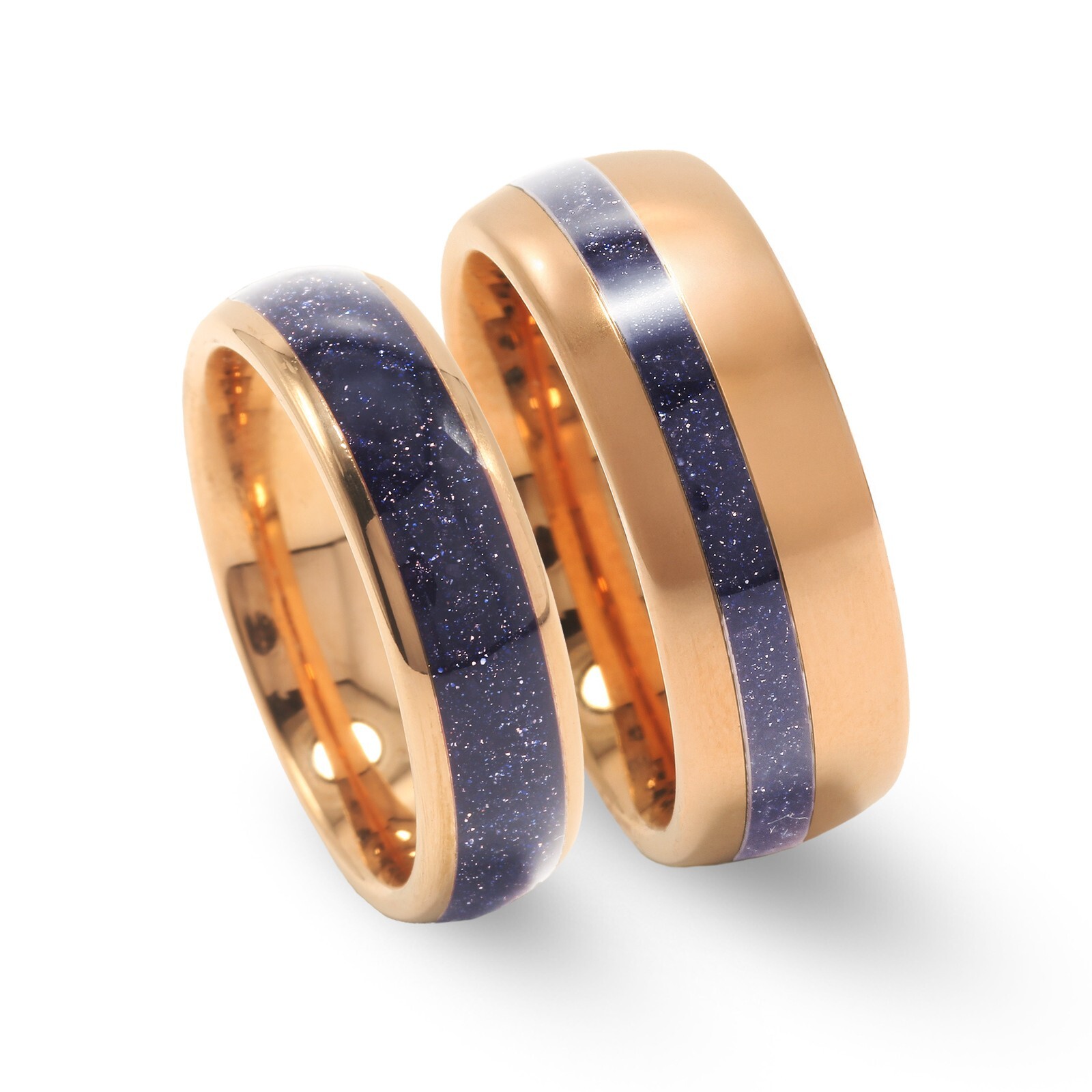 Galaxy Rose Gold Couples Ring Set, Sandstone Nebula Wedding Bands, Comfort Fit