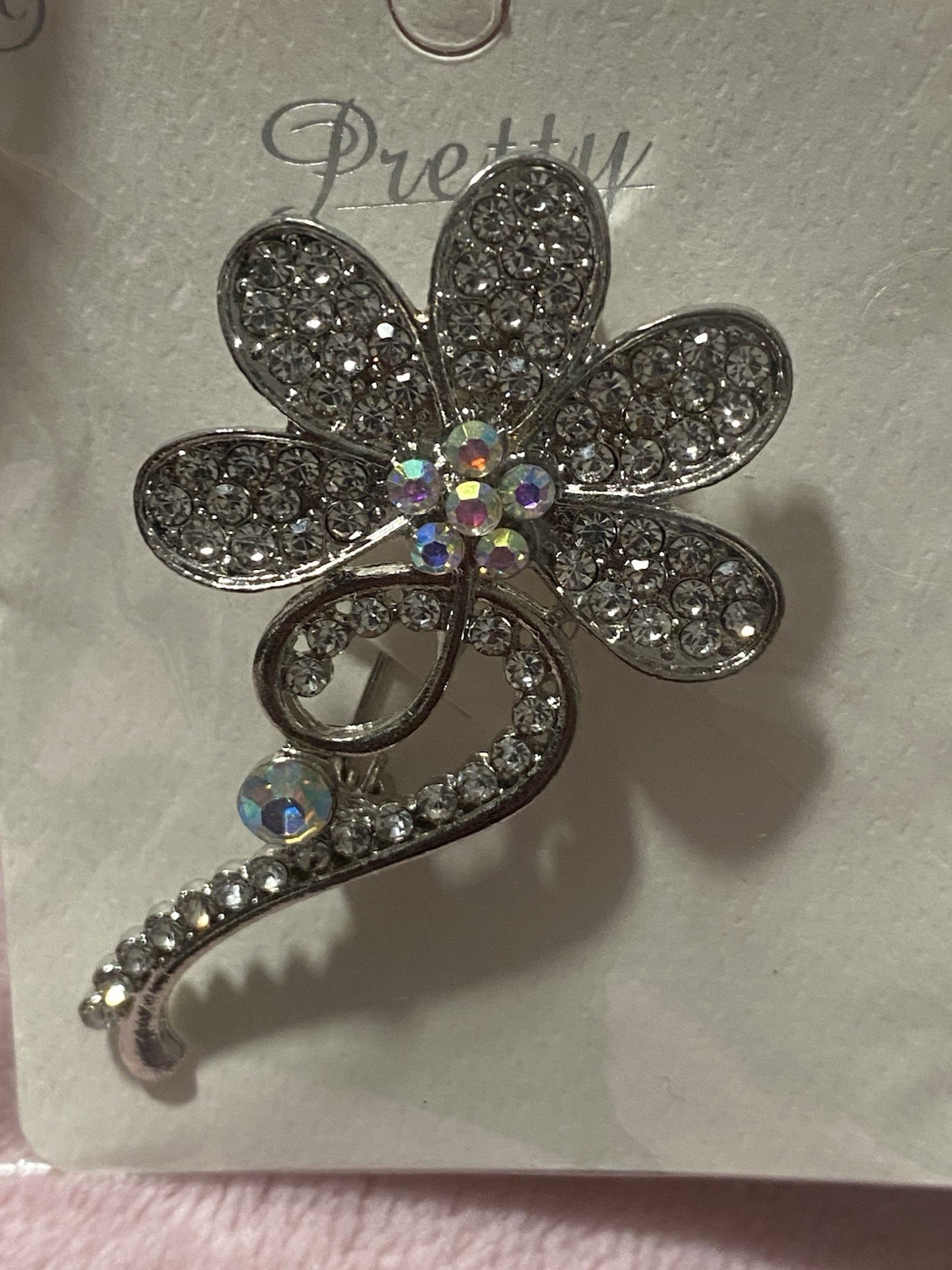 NWT Lili Decorated W/rhinestone flower brooch Margarita Silver Tone Hardware