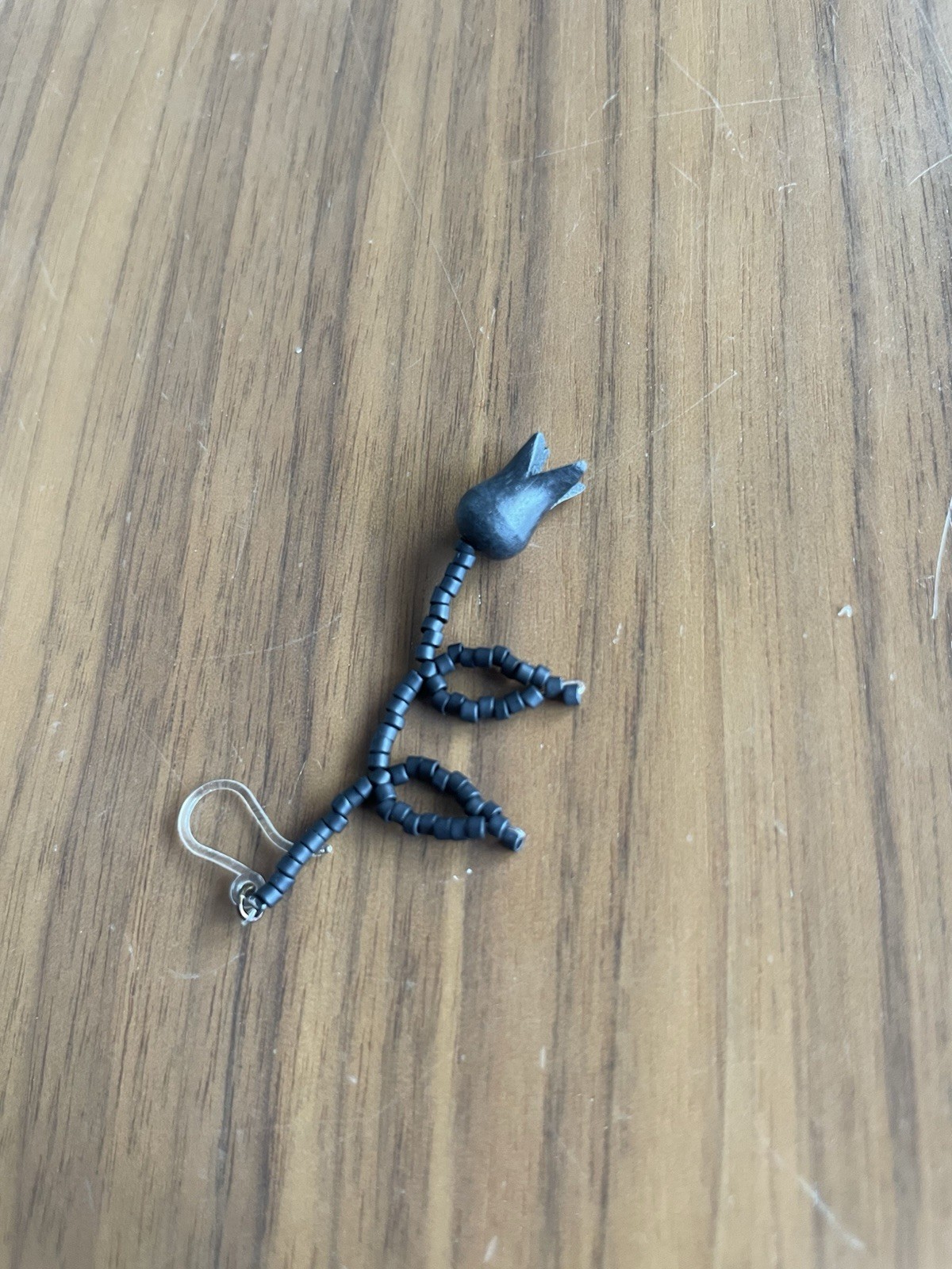 Black Bead Plant Leaf Hook Earrings Handcrafted Dangle Gothic Retro Japanese