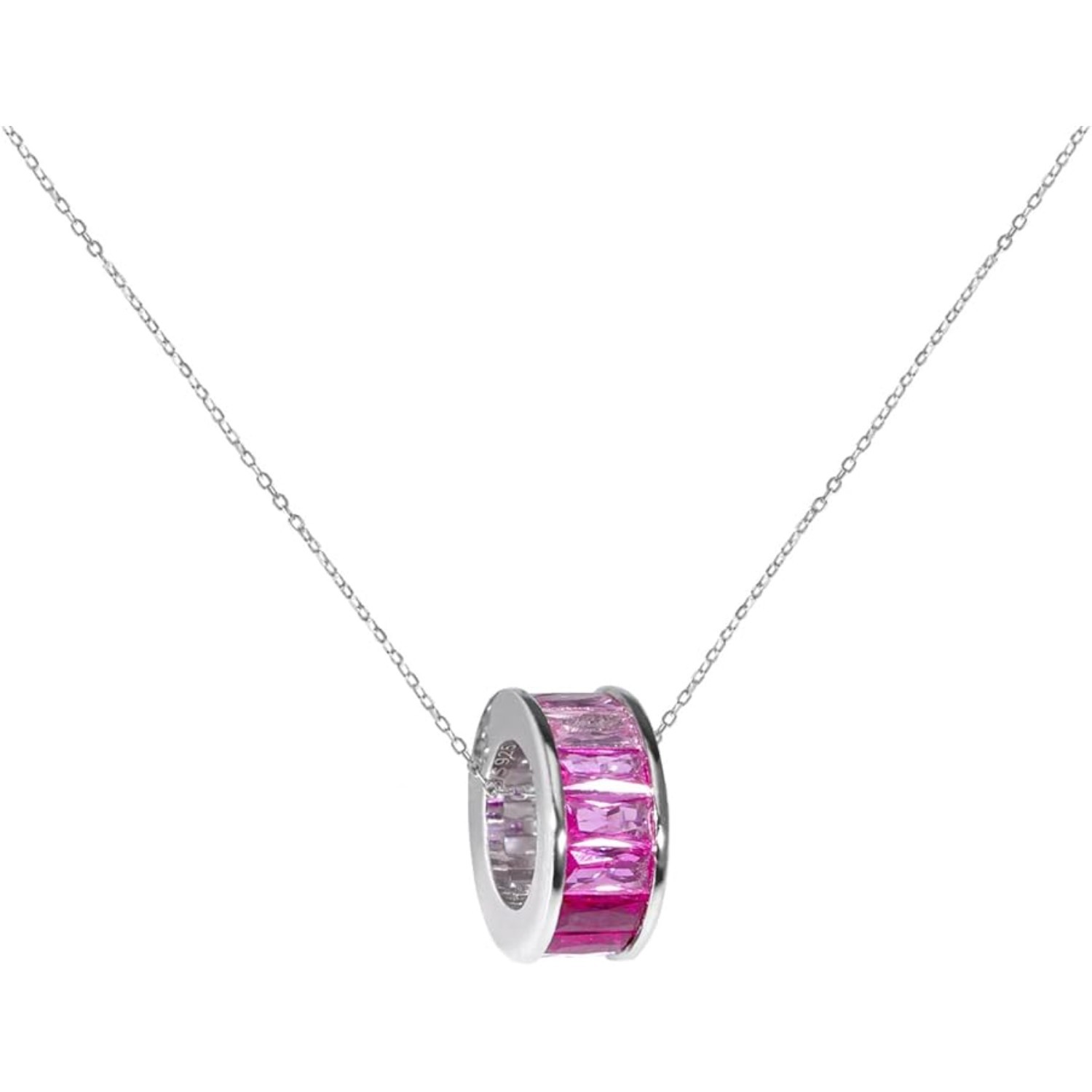 925 Sterling Silver Pink Spinning Circle CZ Necklace Adjustable NWT