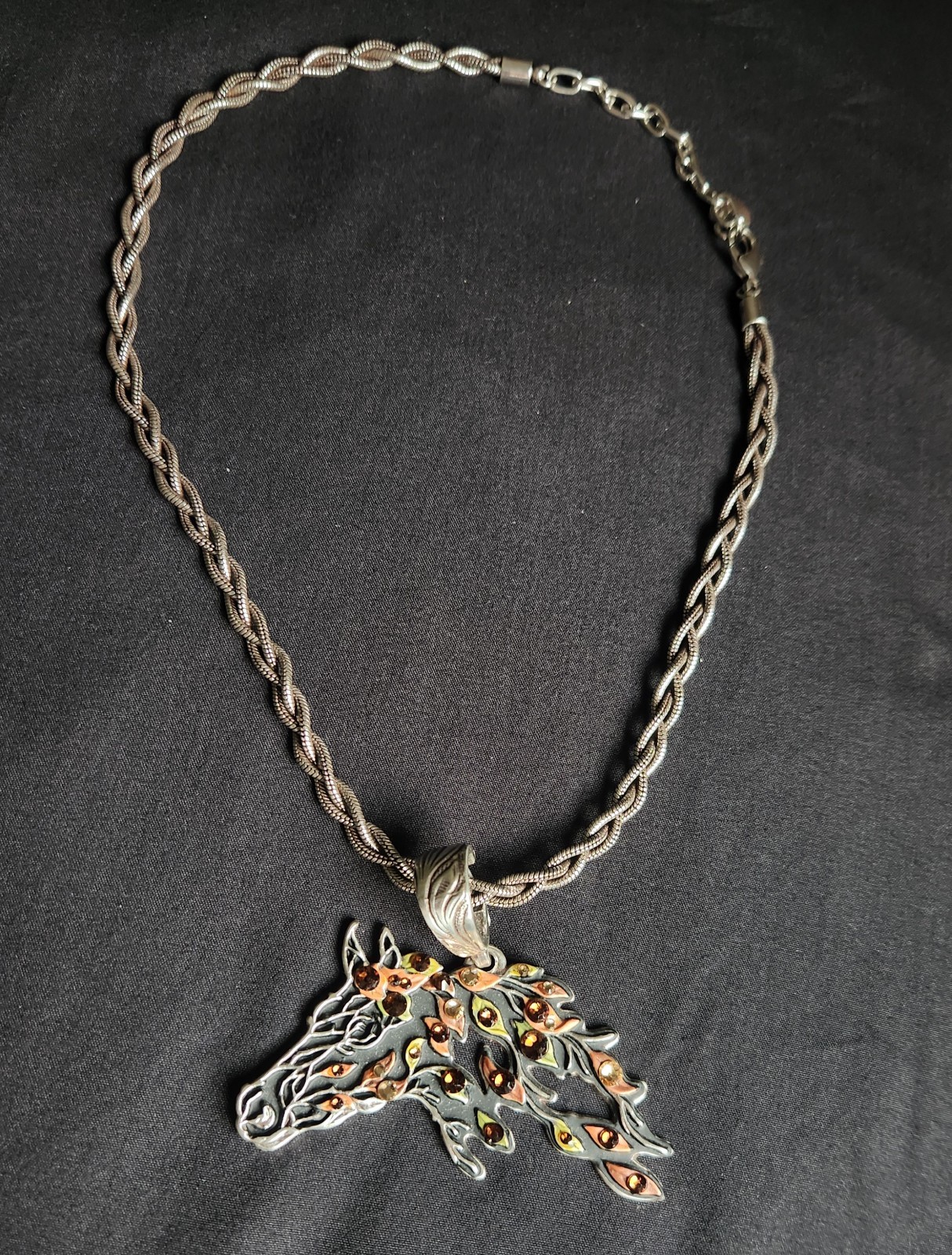 Detailed Silver Tone Horse Necklace With Detachable Pendant, Box Included