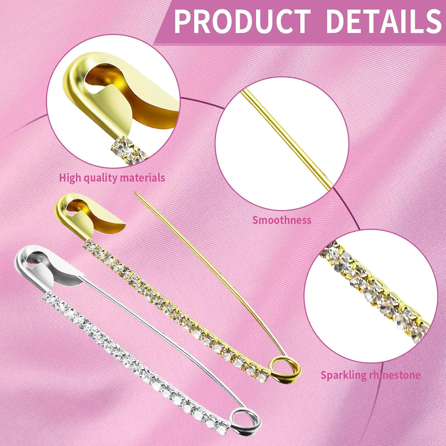 20PCS Rhinestone Safety Pins Gold Brooch – Hijab Pins, Charms for Socks, Brooche