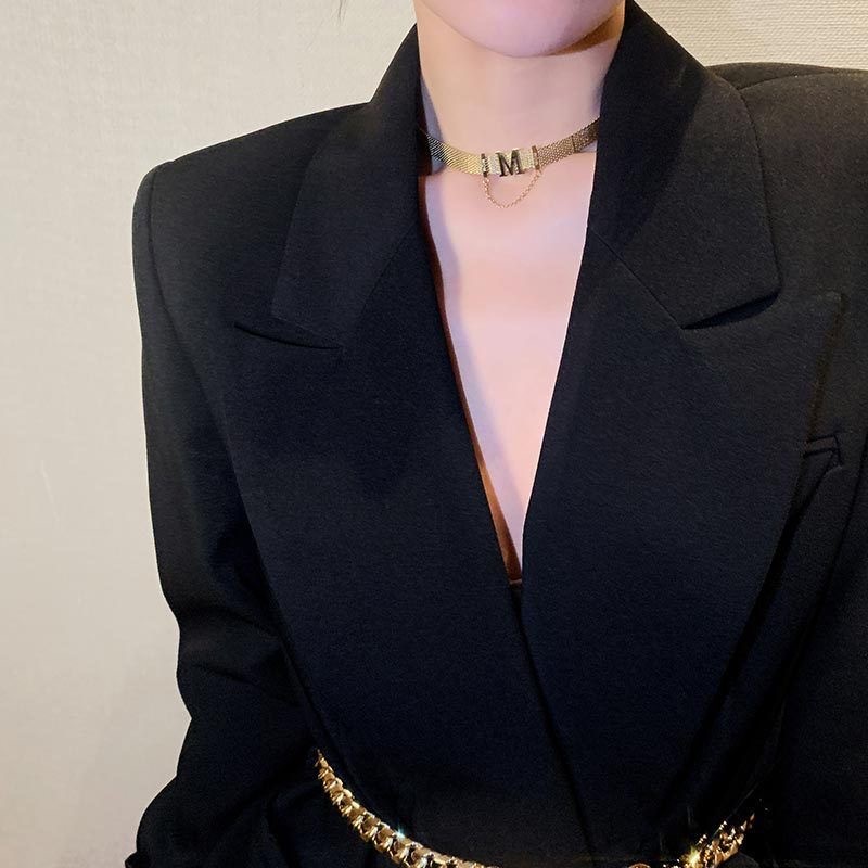 Personalized Initial Choker Necklace 18K Gold Plated Adjustable Chain for Women