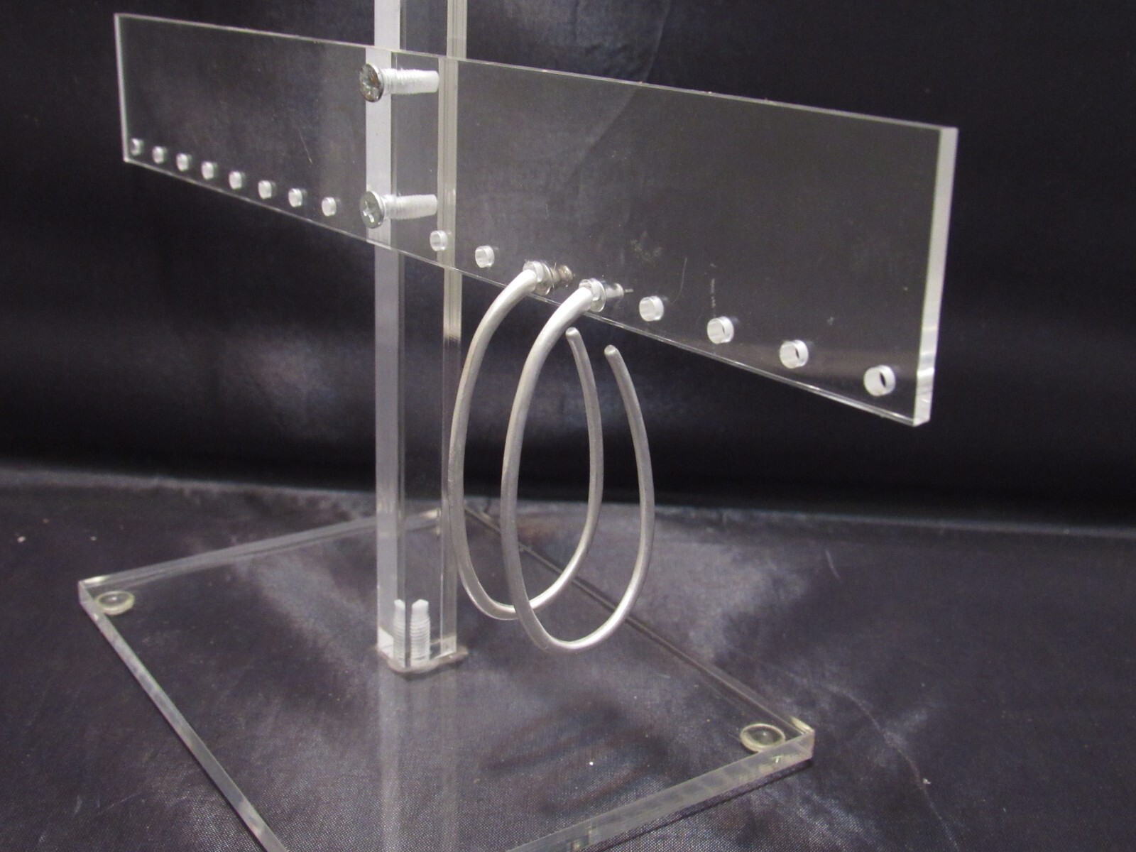 Silver Tone Long Oval Loop Earrings 2 1/4″ x 1 1/8″