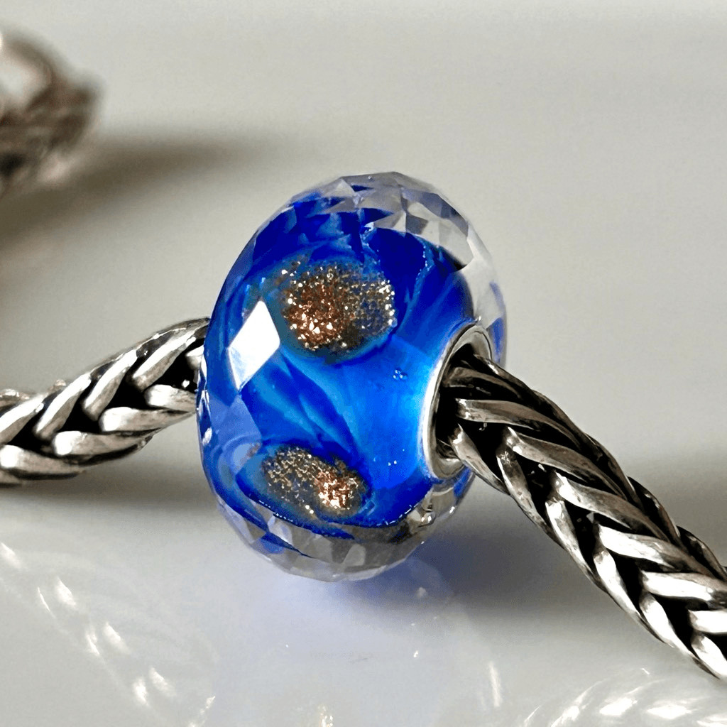 TROLLBEADS Royal Blue & Gold Glitter Event Facet Unique LAA 925S NEW in TB Pouch